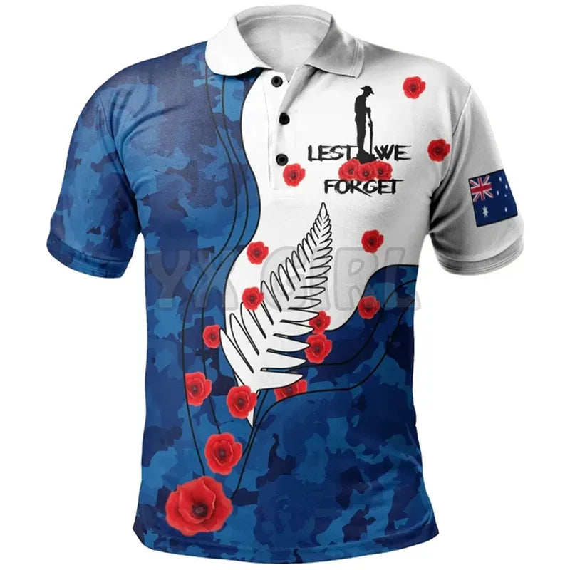 2024 Summer shirts women for men New Anzac Day Lest We Forget Military Patterns Polo Shirts 3D print Short sleeve t shirts Tops