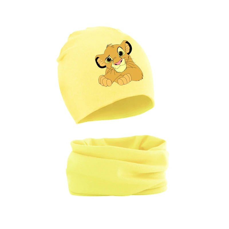 Mufasa The Lion King Baby Hat Scarf Anime Cartoon Autumn Winter Warm Cotton Comfortable Child's Beanie Knit Cap Collar 2Pcs Set