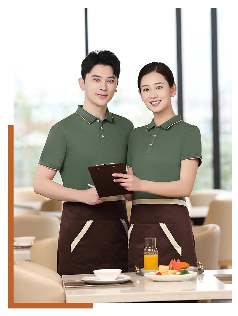 2024 Server Polo Custom Logo Restaurant Hotel Waiter Shirt for Men Women Work Uniform Coffee Catering Polos Food Seller Clothing