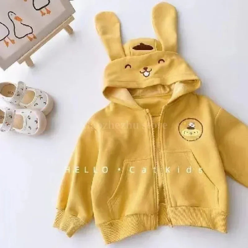 Sanrio Sweatshirt Hooded Kawaii My Melody Kuromi Cinnamoroll Zipper Long Sleeve Warm Coat Purin Plush Girls Hoodie Gift