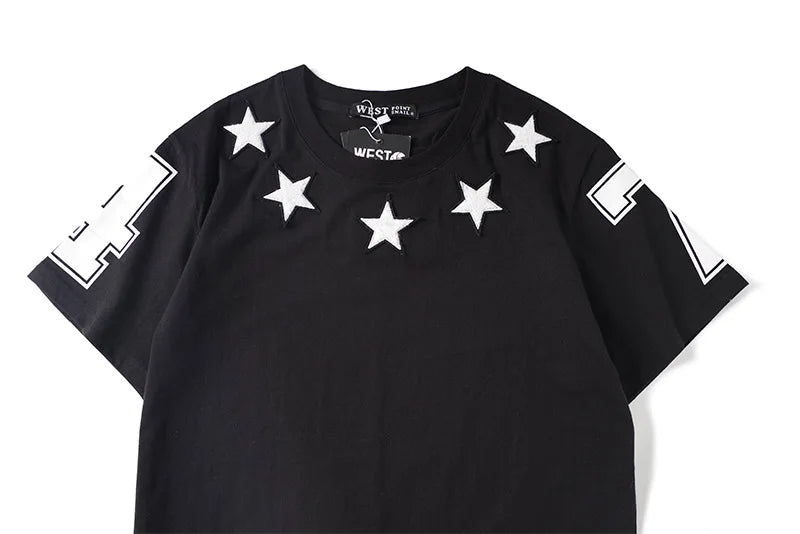 Fashion 2022 Brand Star 74 Digital Flocking Embroidery Cotton Short-sleeved O-neck T-shirt for Men Women Lovers Tees Streetwear