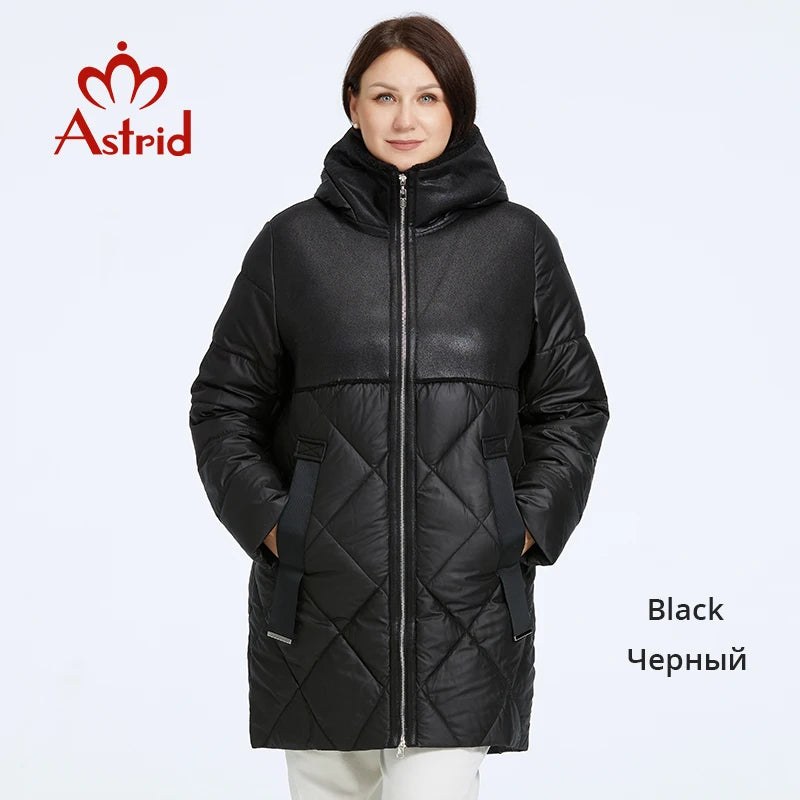 Astrid Women's Winter Jacket 2023 Plus Size Women Parka Long Bio Down Jackets Stitching Design Thick Fleece Hooded Quilted Coat