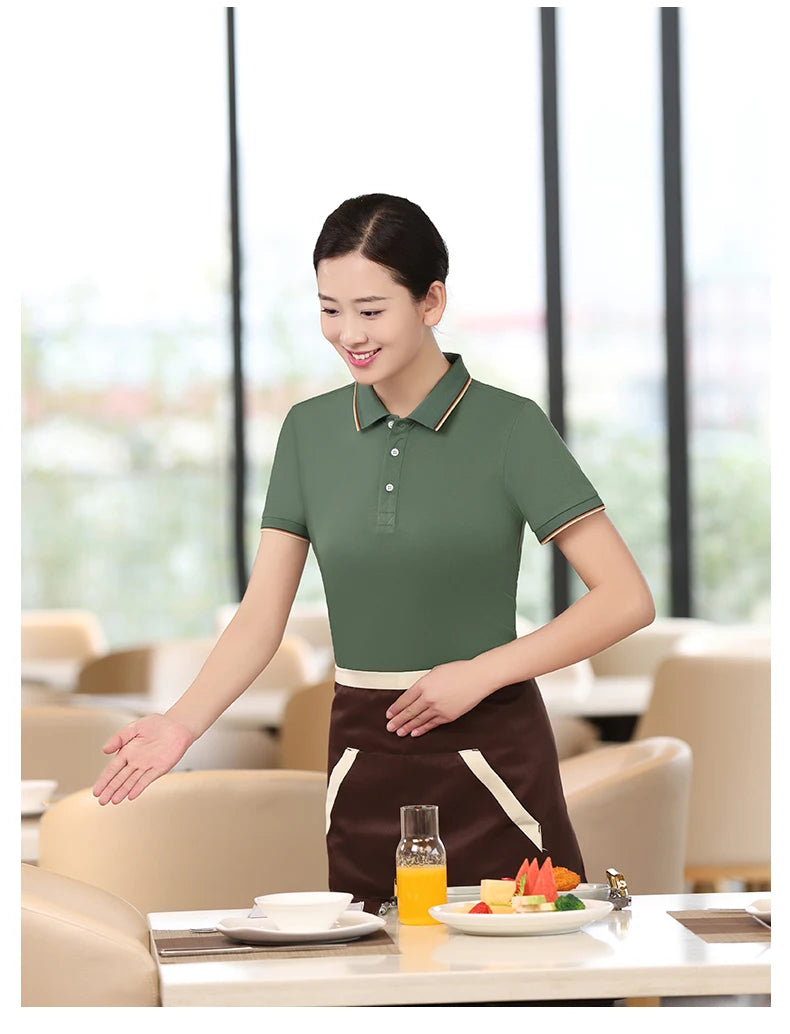 2024 Server Polo Custom Logo Restaurant Hotel Waiter Shirt for Men Women Work Uniform Coffee Catering Polos Food Seller Clothing