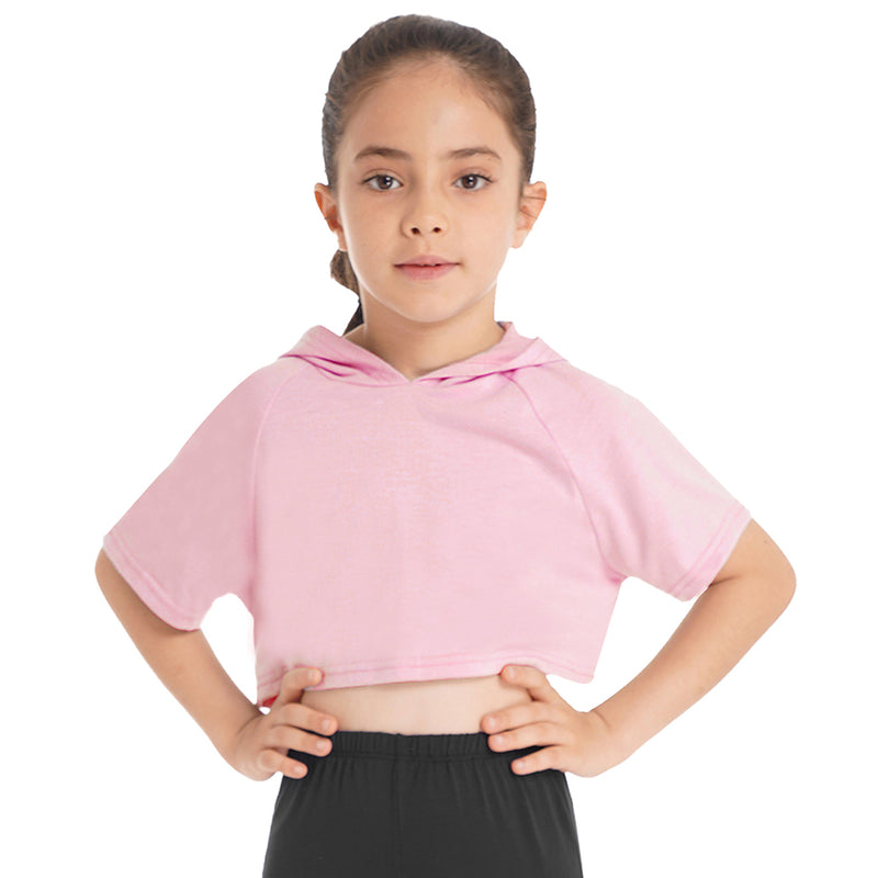 Sport Hooded Kids Girls Short Sleeve Hoodies Crop Top for Running Workout Exercise Training Sports Clothing Children Sportswear