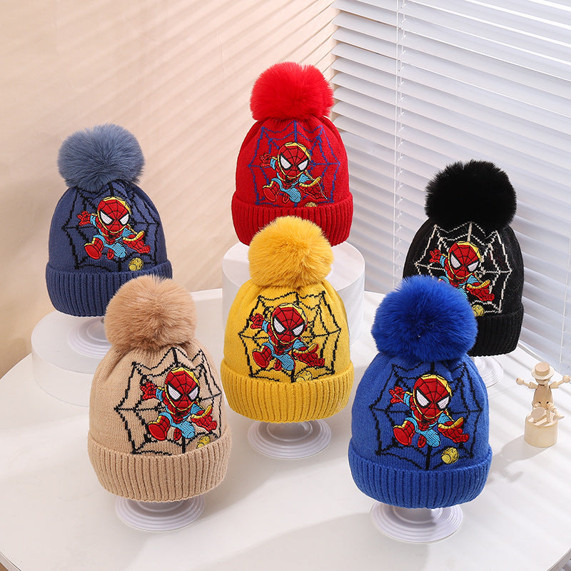 Marvel Spiderman New Fashion Autumn Winter Cartoon Kids Color Matching Knitted Hat Boys Girl Wool Cap Children Thick Beanies Hat