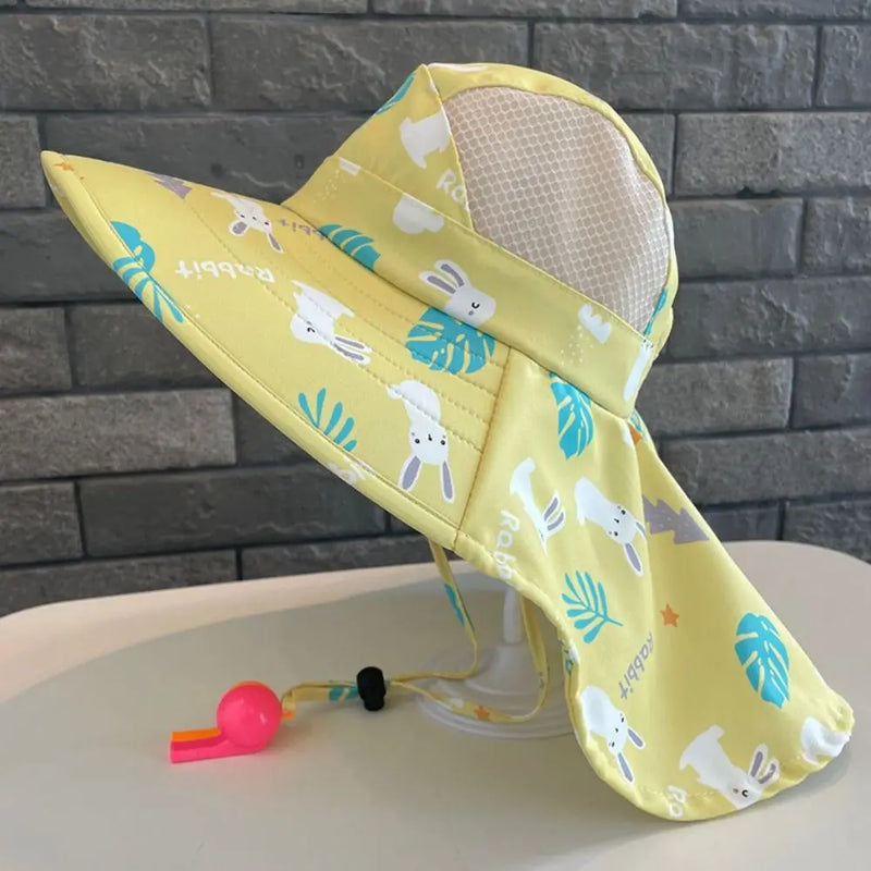 Bucket Cap Summer Baby Hat Neck Ear Cover With Whistle Children's Sunscreen Hat Wide Brim Breathable Kids Beach Caps