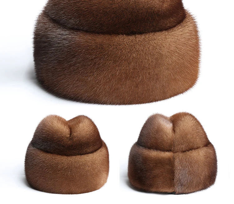 Luxury Winter Man Top Real Mink Fur Bomber Hat Male Genuine Marten Head Warm Black/Brown Caps Best Gift For Dad Gorras