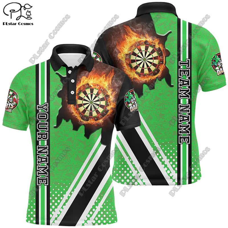 New custom personalized 3D printing  flame pattern darts POLO shirt T-shirt universal leisure team throwing sports series D-10