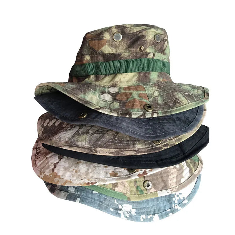 Hunting Bonnie Hat Tactical Airsoft Camouflage Camo Sniper Bucket Hats Outdoor Hiking Camping Fishing Cap