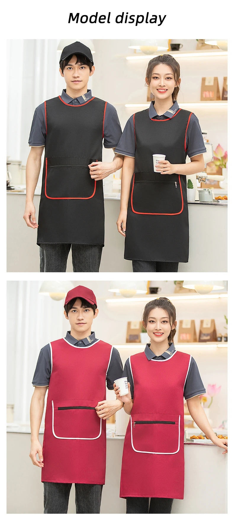 Custom Logo Brown Green Supermarket Convenience Studio Store Workwear Clothes Unifrom Working Vest Aprons With Zip Big Pokcets