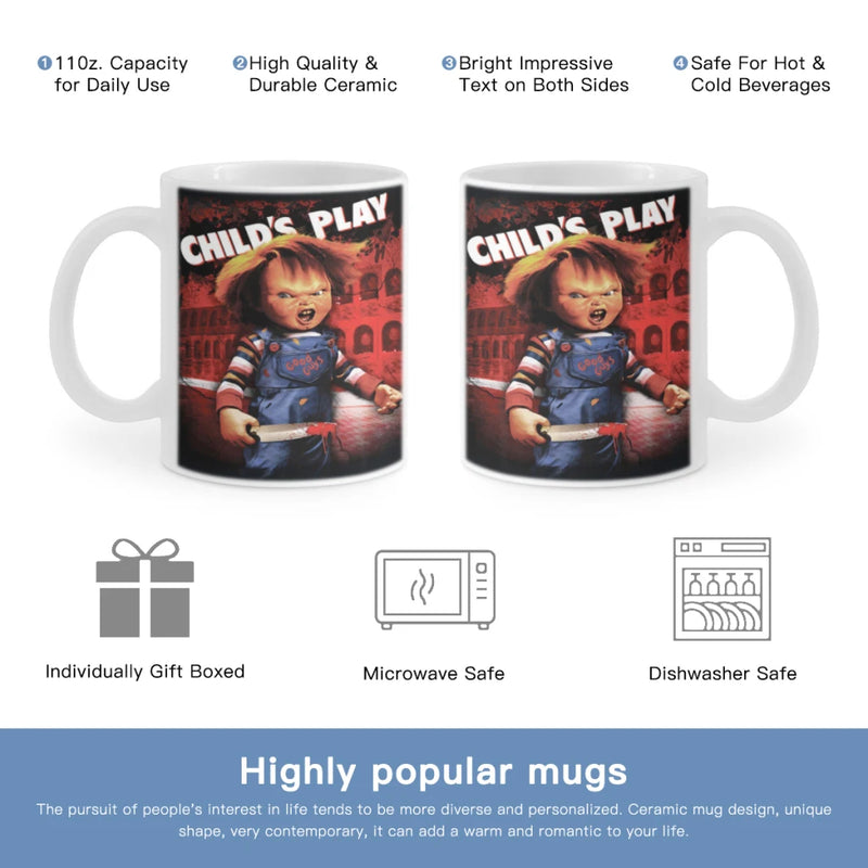 Horror Movie Chucky Child's Play Coffee Mug 11oz Fun Ceramic Coffee Tea Cocoa Cup Handle Tea Drink Cup