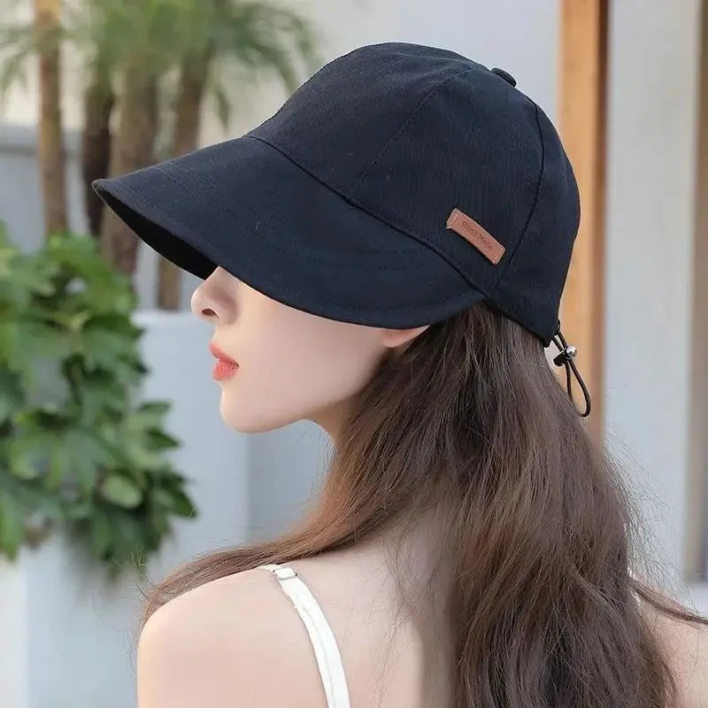 Women's Foldable Sunhat Summer Outdoor Beach Fisherman Hat Sunscreen UV Protection Cap Adjustable Cotton Wide Brim Bucket Caps