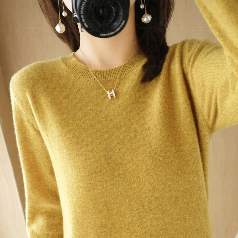 Sweaters Round Neck Pullover Women Keep Warm Long Sleeves Solid Color Bottoming Shirt Autumn Winter Cashmere Commuting Style