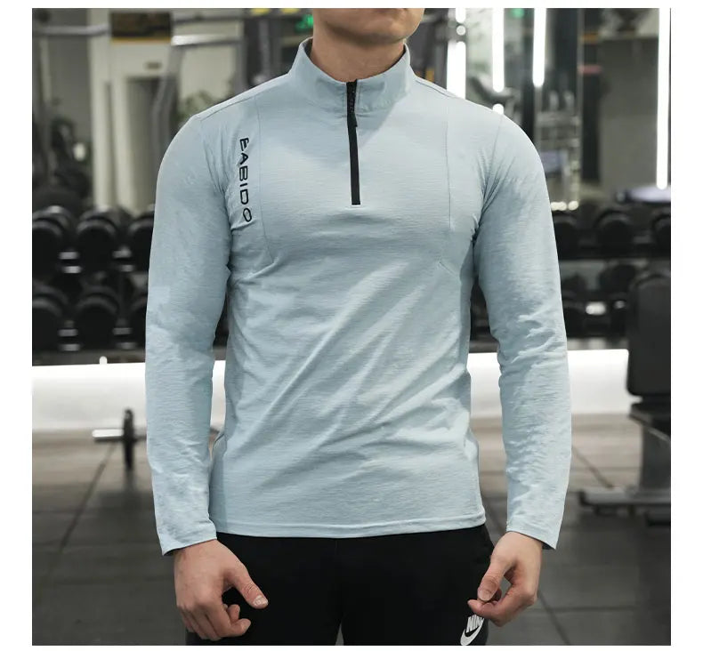 Men's Fitness Workout T-Shirt Top Half Zip Training Wear Quick Dry Running Exercise Long Sleeve Marathon Athletics Sweatshirts