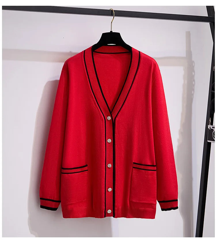 170Kg Plus Size Women's Bust 160 Autumn Loose V-Neck Cardigan Sweater Knitted Small Fragrant Style Jacket 5XL 6XL 7XL 8XL 9XL