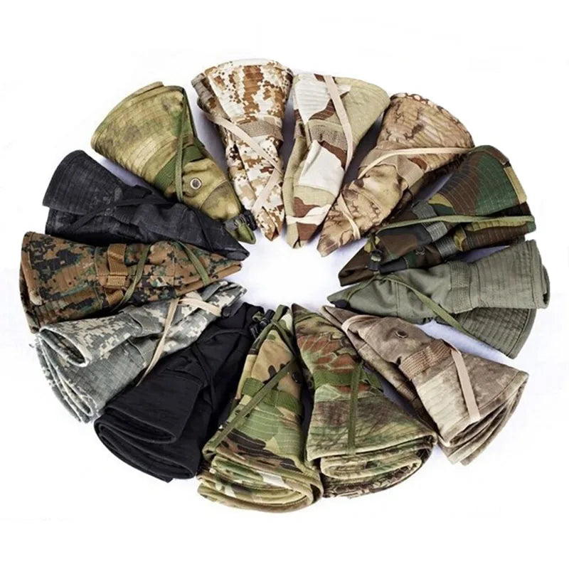 Hunting Bonnie Hat Tactical Airsoft Camouflage Camo Sniper Bucket Hats Outdoor Hiking Camping Fishing Cap