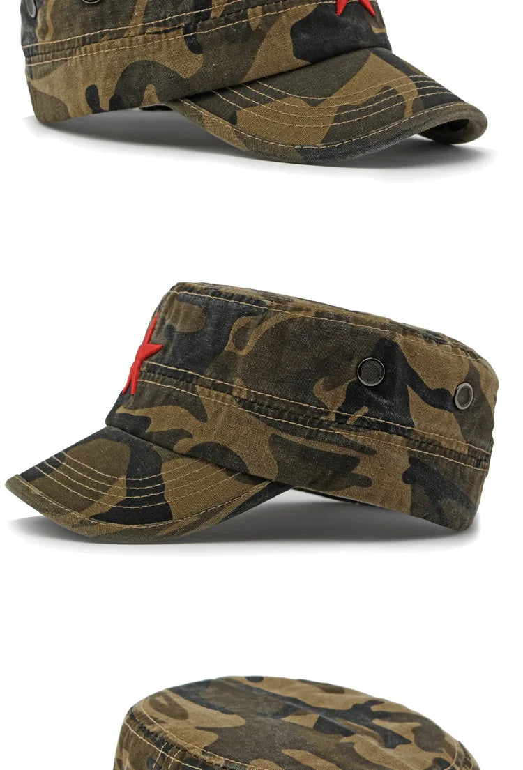 Men's Camouflage Flat Top Baseball Cap, Outdoor Sports Caps, Tactical Dad Hat, Casual Cadet, Trucker Hats