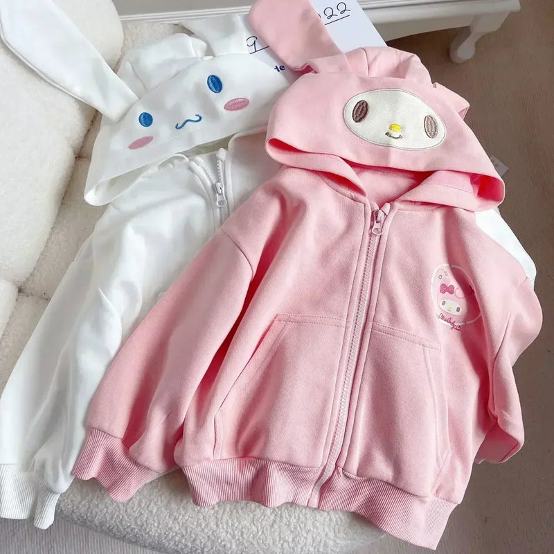 Sanrio Sweatshirt Hooded Kawaii My Melody Kuromi Cinnamoroll Zipper Long Sleeve Warm Coat Purin Plush Girls Hoodie Gift