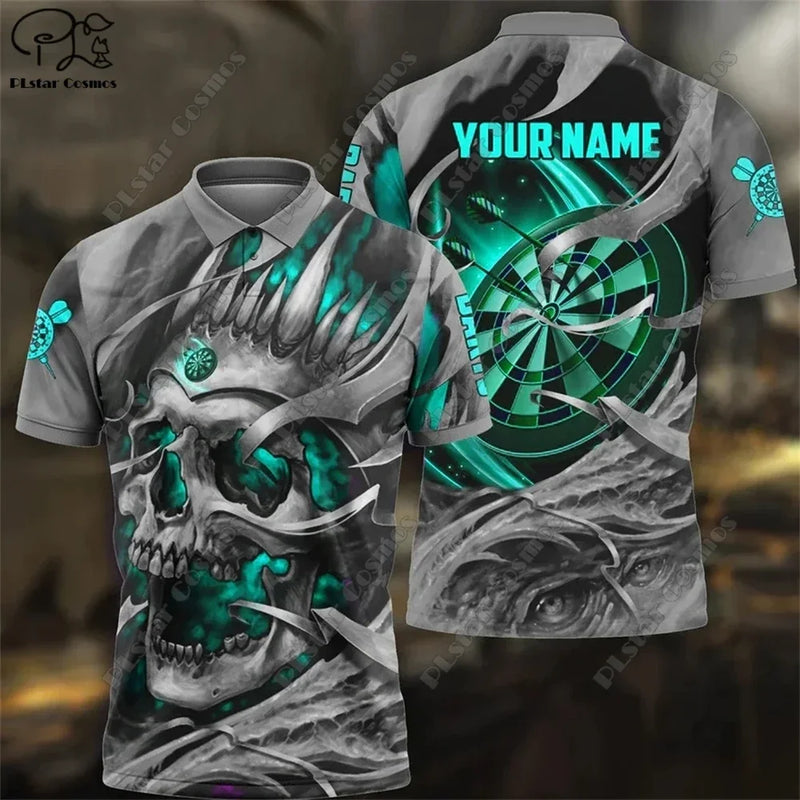 PLstar Cosmos Personalized Name Multicolor Skull Dart 3D Printing Unisex Polo Shirt Summer Street Casual Tops Sleeveless T-Shirt