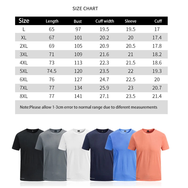 (L-8XL)Ice Silk Camping Hiking Fishing Quick Dry Short Sleeve Shirt Men Loose Fitness Tops Round Neck Couple Sport T-Shirt