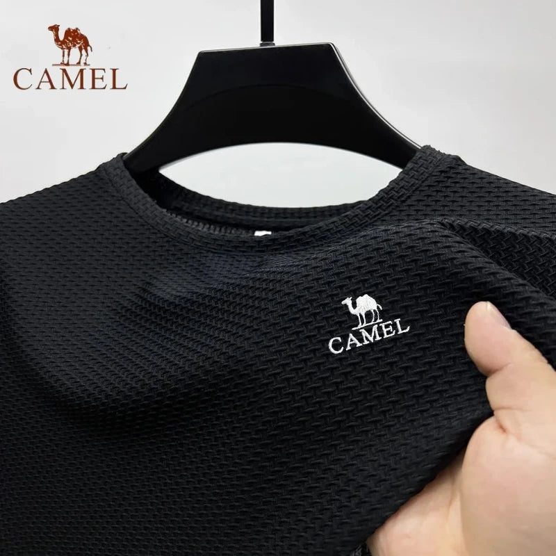 Summer New Men's Embroidered CAMEL Ice Silk Elastic Polo Shirt Luxury Fashion Leisure Breathable Cool Short Sleeved T-shirt Top