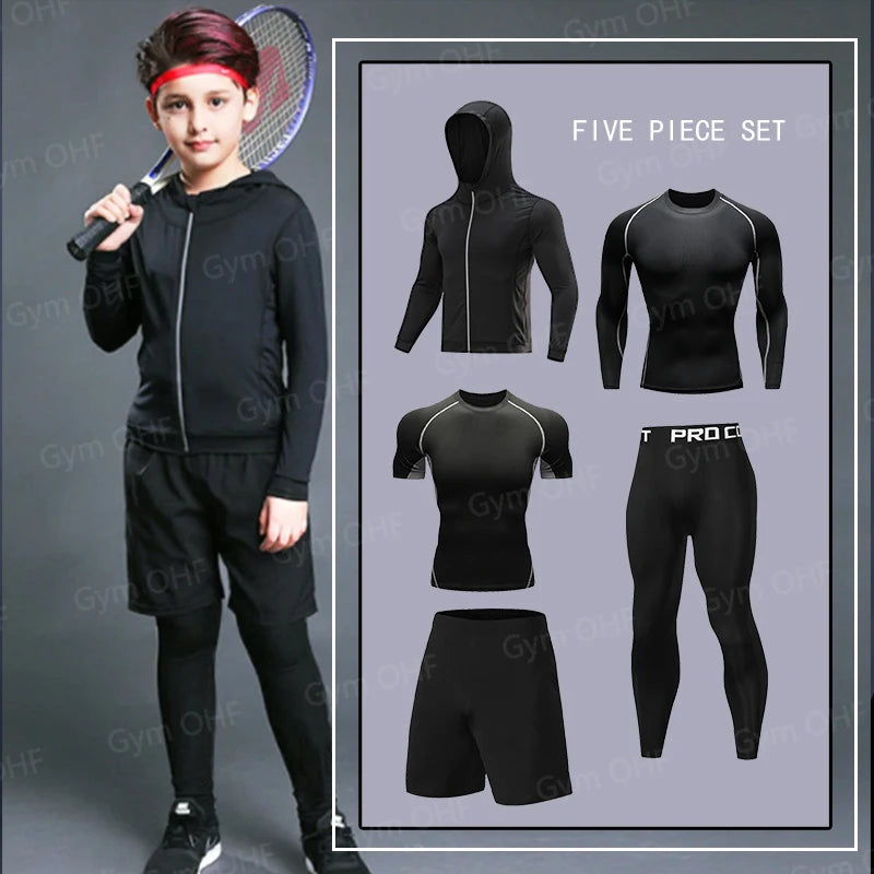 Rashguard Tracksuit Boy's Sweat Suit Kid's Sets Gym Fitness Running Compression T Shirt Pants children Sportsuits Anime Hunter X