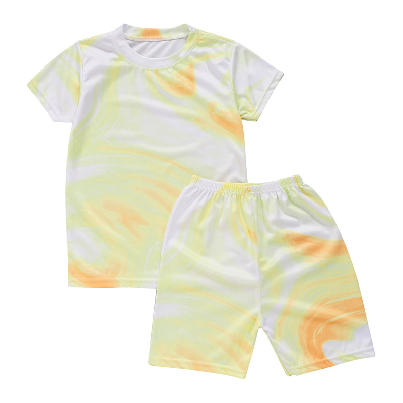 Boys Girls Sports Suit Quick-Dry Tracksuit Short Sleeve Print T-shirt with Shorts Kids Sportswear Gym Fitness Workout Activewear