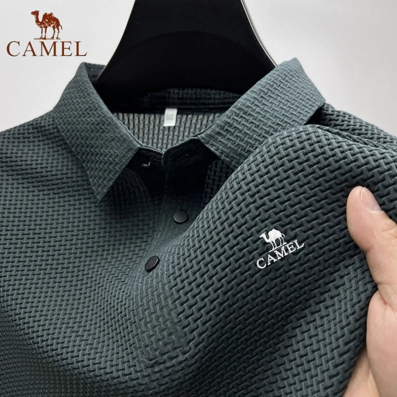 Summer New Men's Embroidered CAMEL Ice Silk Elastic Polo Shirt Luxury Fashion Leisure Breathable Cool Short Sleeved T-shirt Top