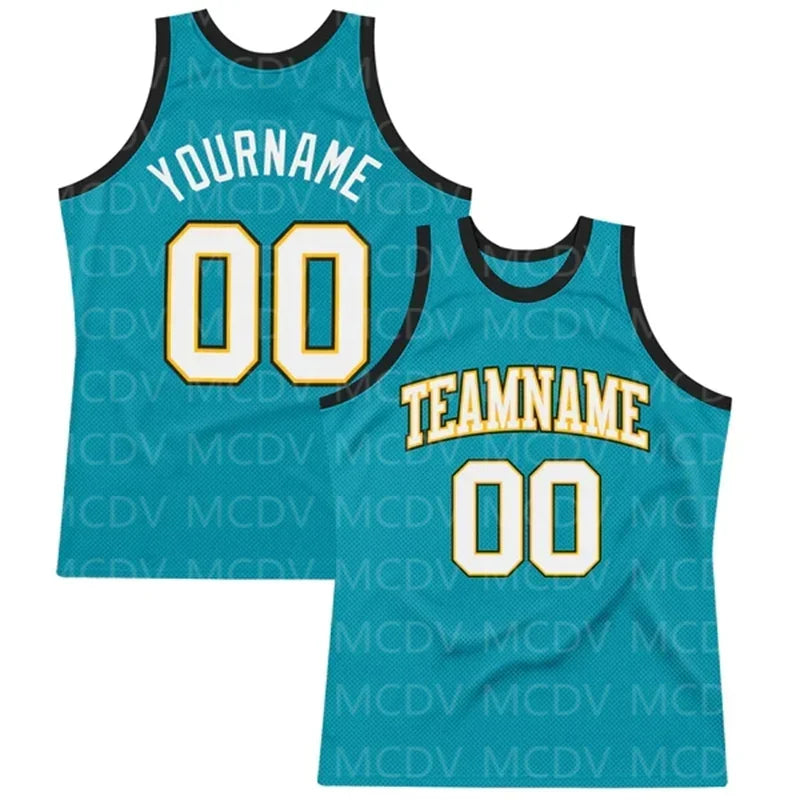 Custom Teal Pink-Black Authentic Throwback Basketball Jersey 3D Print Team Name Number Vest Game Practice Clothes Adult/Youth