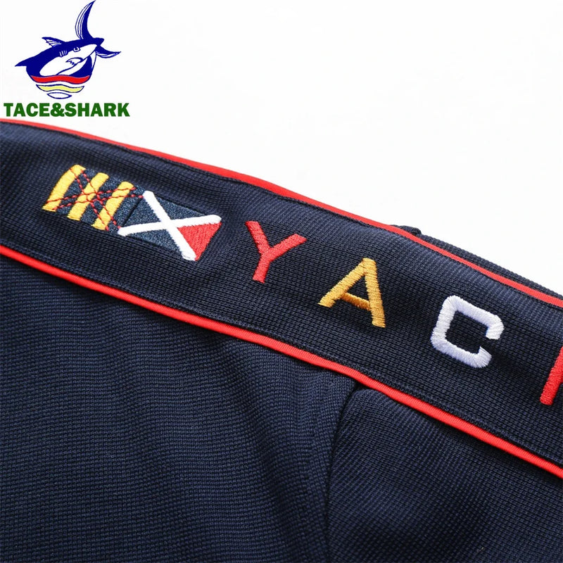 TACE&SHARK 2023 Casual Business Polo Shirt Pullover Half Zipper Long Sleeve Polo Shirt for Men Fashion Shark Embroidery