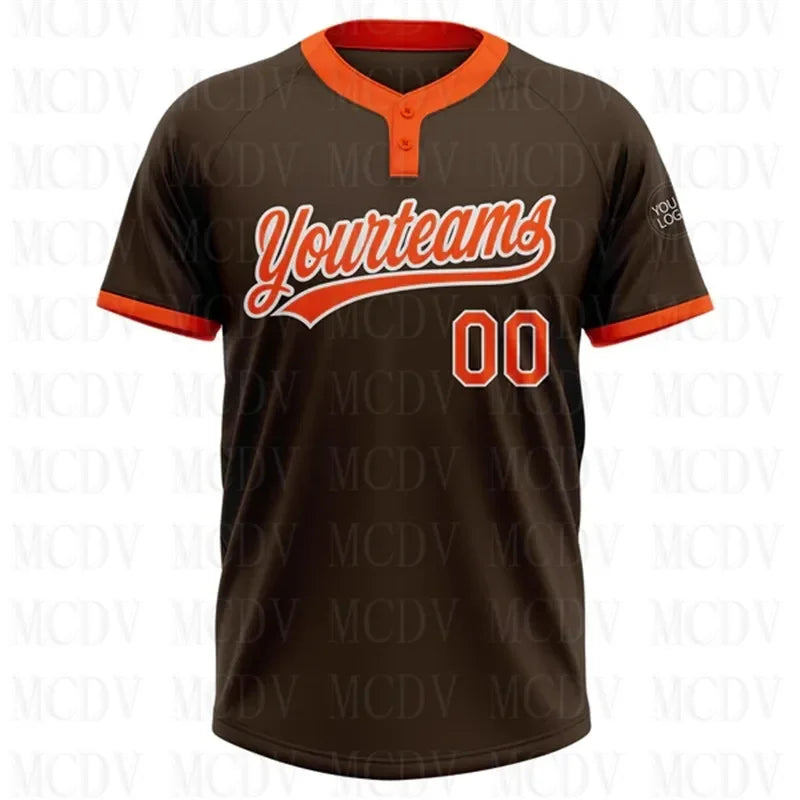 Custom Brown Orange-White Two-Button Unisex Softball Jersey 3D Printed Team Name Number Jerseys Sports Wear Adult Youth