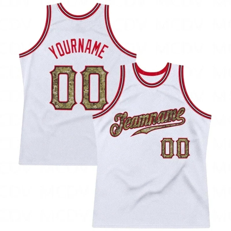 Custom White Red-Black Authentic Throwback Basketball Jersey 3D Print Team Name Number Vest Game Practice Clothes Adult/Youth