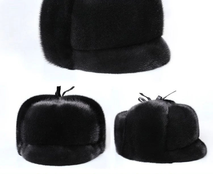 Luxury Winter Man Top Real Mink Fur Bomber Hat Male Genuine Marten Head Warm Black/Brown Caps Best Gift For Dad Gorras