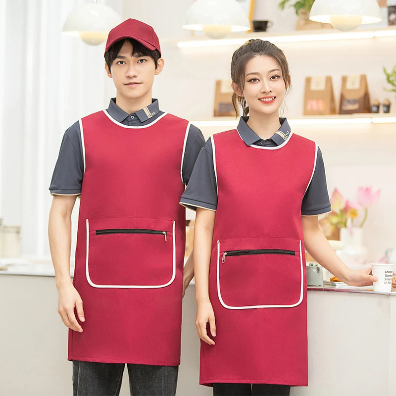 Custom Logo Brown Green Supermarket Convenience Studio Store Workwear Clothes Unifrom Working Vest Aprons With Zip Big Pokcets