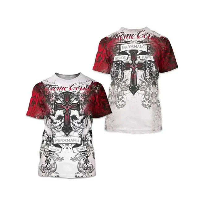 Fashionable  Cross  Pictures For Men's T-Shirts Trend Digital Printing Casual Round Neck Short Sleeved Tops