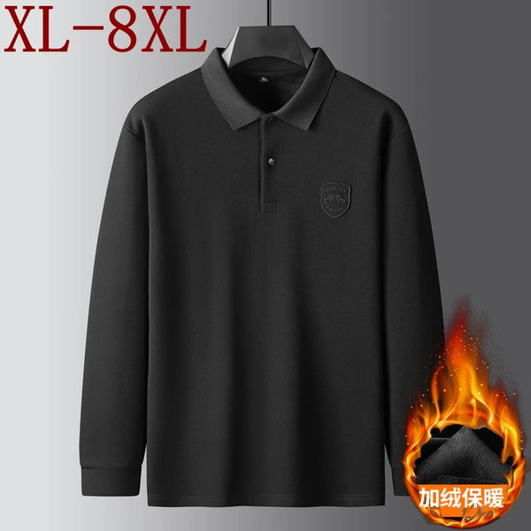 8XL 7XL 6XL 2023 New Fall Winter High End Plus Velvet Polo Shirt Men Fashion Embroidery Shirts For Men Thick Fleece Mens Tshirts