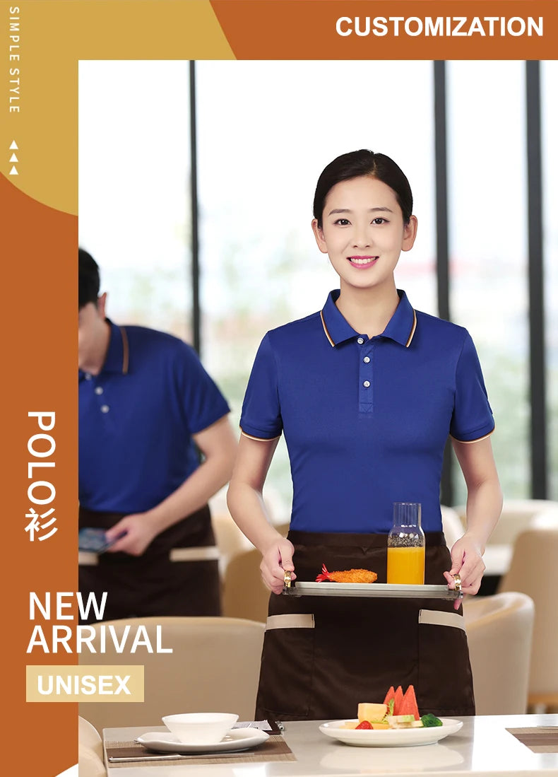 2024 Server Polo Custom Logo Restaurant Hotel Waiter Shirt for Men Women Work Uniform Coffee Catering Polos Food Seller Clothing