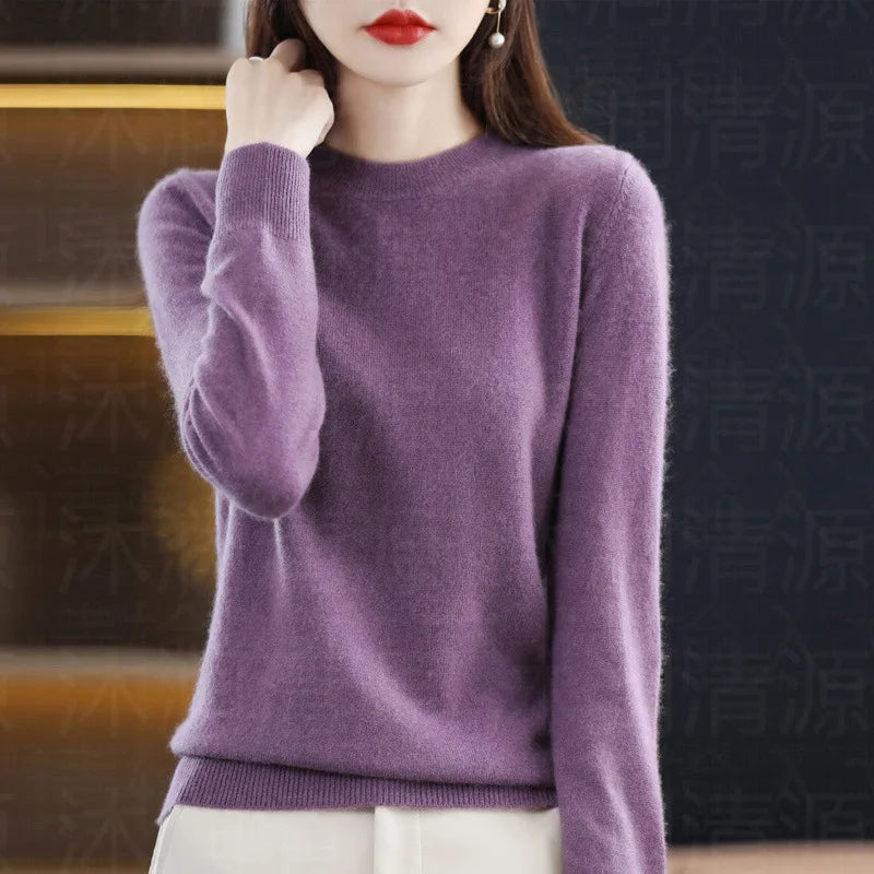 Sweaters Round Neck Pullover Women Keep Warm Long Sleeves Solid Color Bottoming Shirt Autumn Winter Cashmere Commuting Style