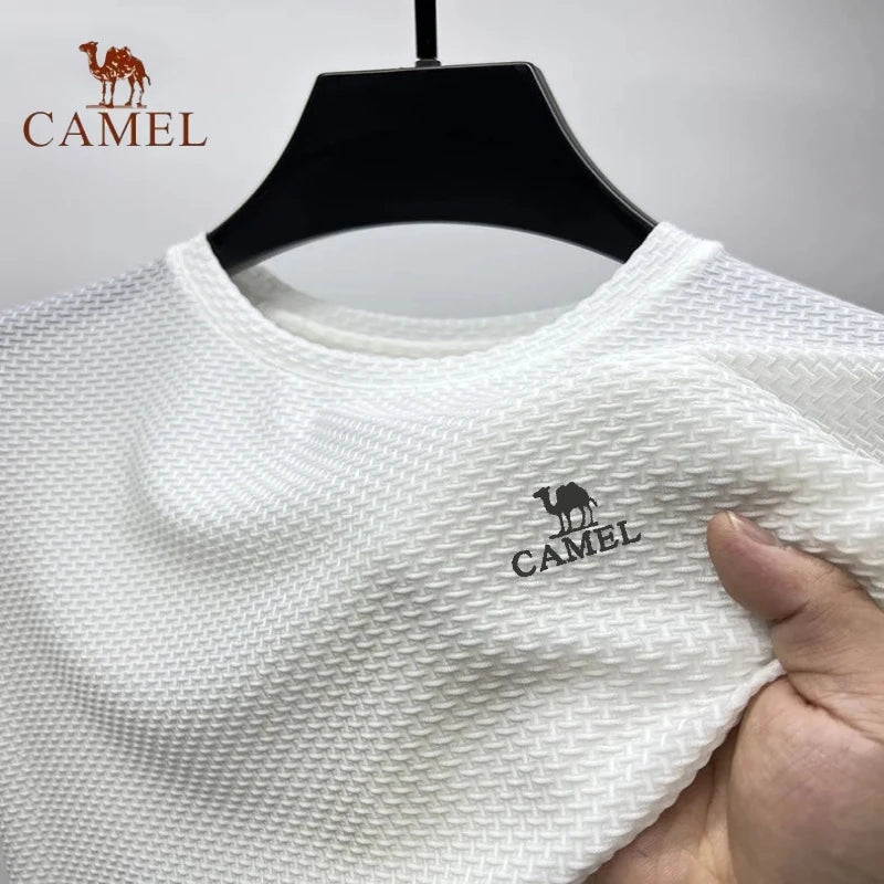 Summer New Men's Embroidered CAMEL Ice Silk Elastic Polo Shirt Luxury Fashion Leisure Breathable Cool Short Sleeved T-shirt Top