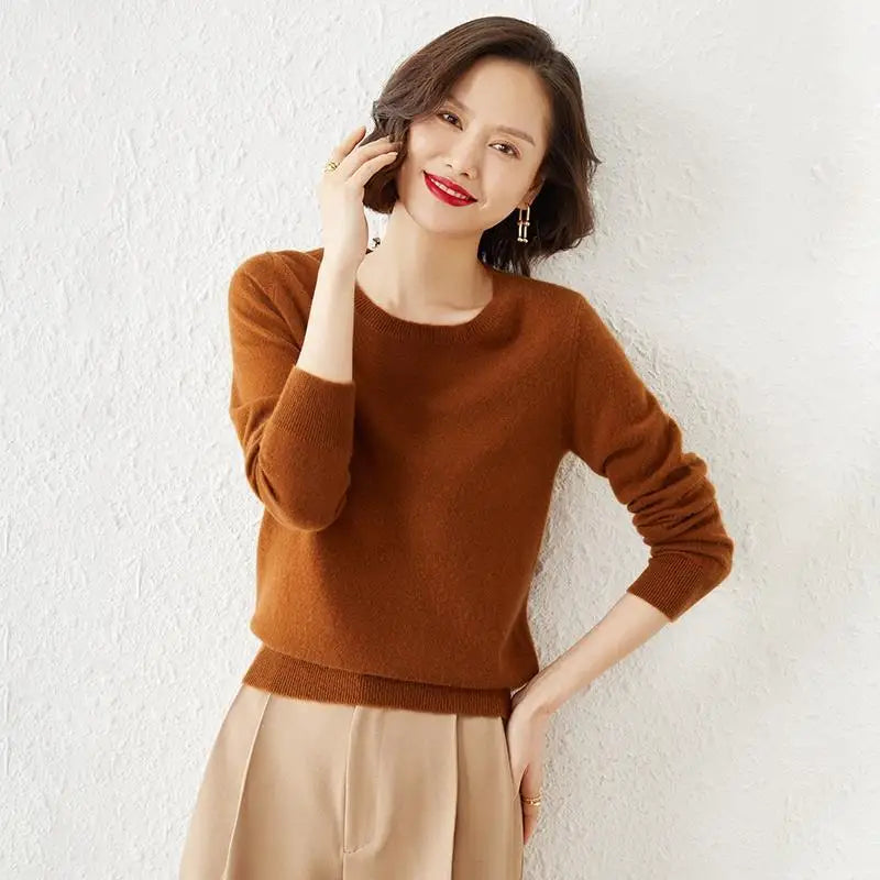 Sweaters Round Neck Pullover Women Keep Warm Long Sleeves Solid Color Bottoming Shirt Autumn Winter Cashmere Commuting Style