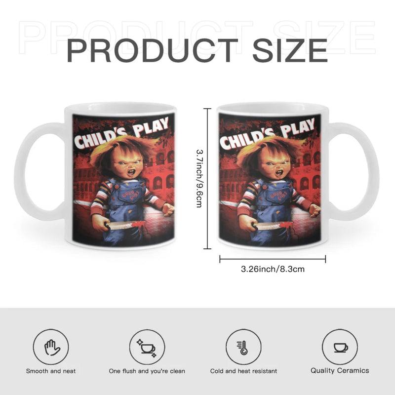 Horror Movie Chucky Child's Play Coffee Mug 11oz Fun Ceramic Coffee Tea Cocoa Cup Handle Tea Drink Cup