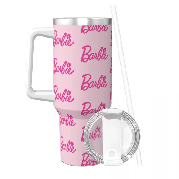 Barbie Logo Stainless Steel Tumbler Driving Thermal Cups With Straws and Lid Large Capacity Mugs Cup Cold Drink Water Bottle