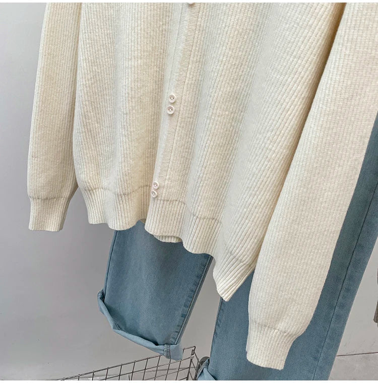 Plus Size Autumn V-Neck Pullover Sweater Women Pleated Loose Korean Ladies Sweaters Modis Casual Long Sleeve Woman Sweaters Tops