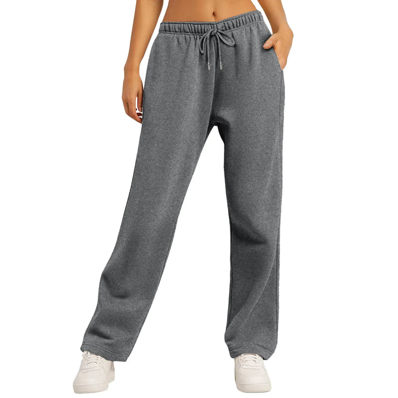 Women’s Fleece Lined Sweatpants Wide Straight Leg Pants Bottom Sweatpants Joggers Pants Workout High Waisted Pants With Pockets