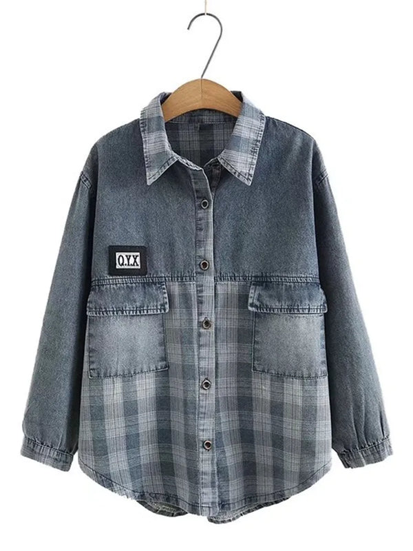 Plus Size Women's Denim Shirt Spring And Autumn Thin Stitched Loose Denim Jacket Long Sleeve Shirt Suitable For Fat Ladies 4XL