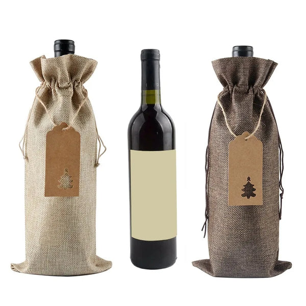 12Pcs Burlap Wine Bags Wine Gift Bags for Christmas Wedding Birthday Multicolor Wine Bottle Bags with Drawstrings Tags&Ropes