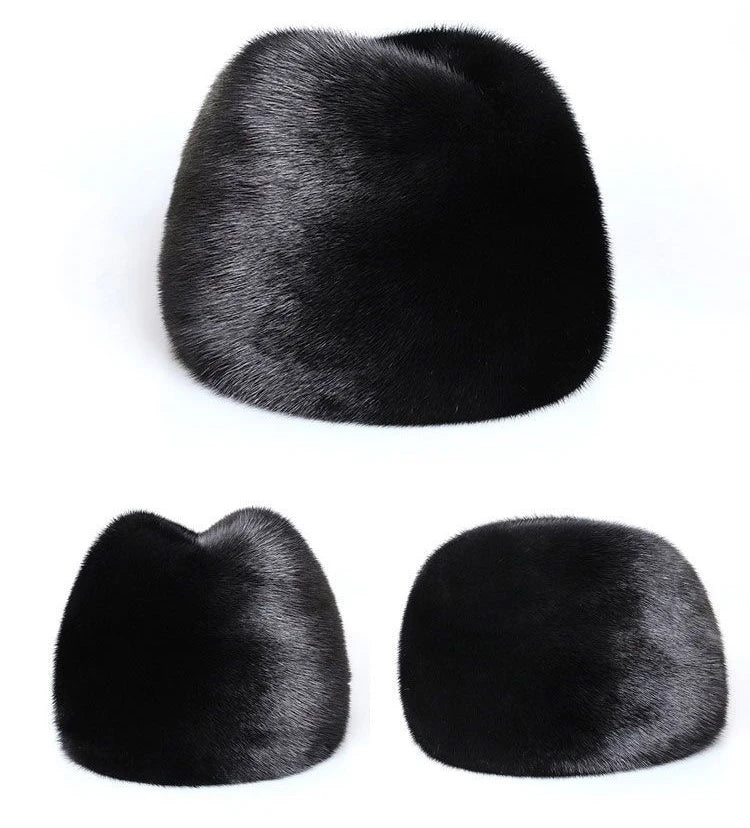 Luxury Winter Man Top Real Mink Fur Bomber Hat Male Genuine Marten Head Warm Black/Brown Caps Best Gift For Dad Gorras