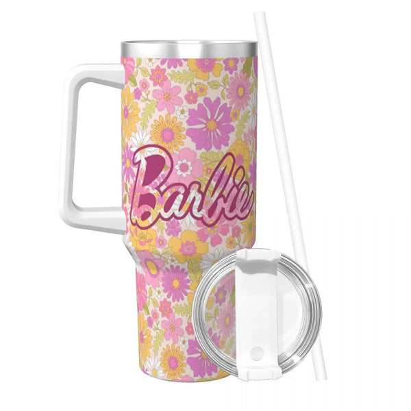 Stainless Steel Tumbler Miniso Kawaii Barbie Mugs Cup With Straws Pink Logo Camping Hot Drinks Water Bottle Large Thermal Cups