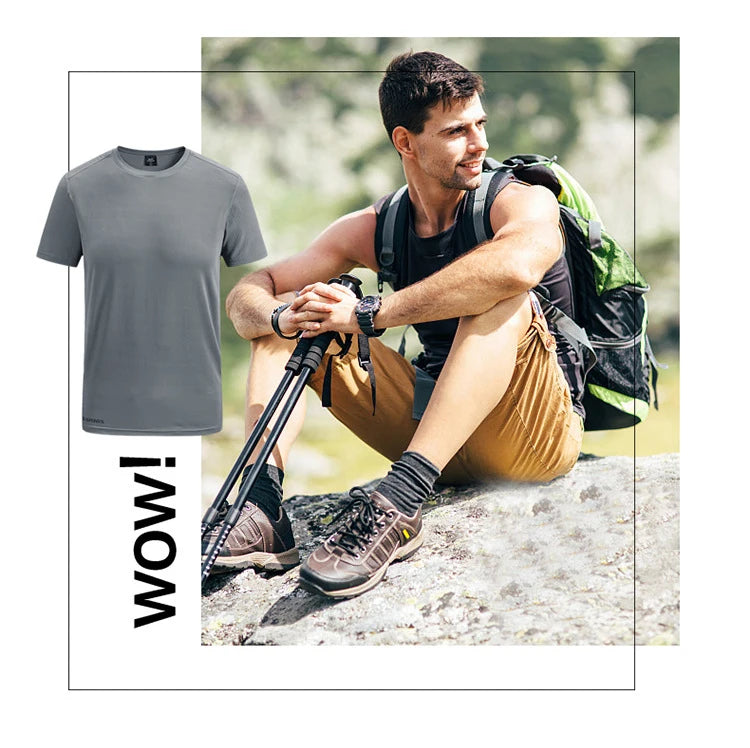 (L-8XL)Ice Silk Camping Hiking Fishing Quick Dry Short Sleeve Shirt Men Loose Fitness Tops Round Neck Couple Sport T-Shirt