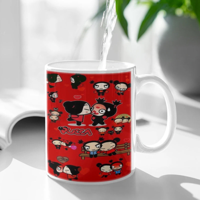 Cute Cartoon Pucca Garu Ceramic Mugs Coffee Cups Milk Tea Cup ins Oatmeal Breakfast Mug Drinkware Kitchen